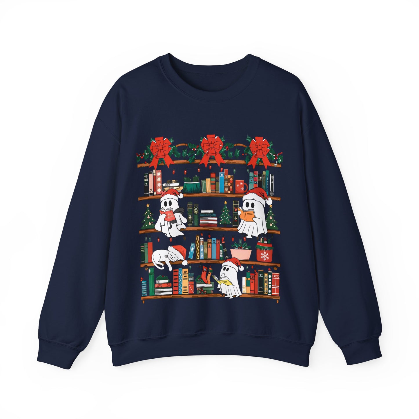 Cozy Ghost Reading Book Christmas Sweatshirt