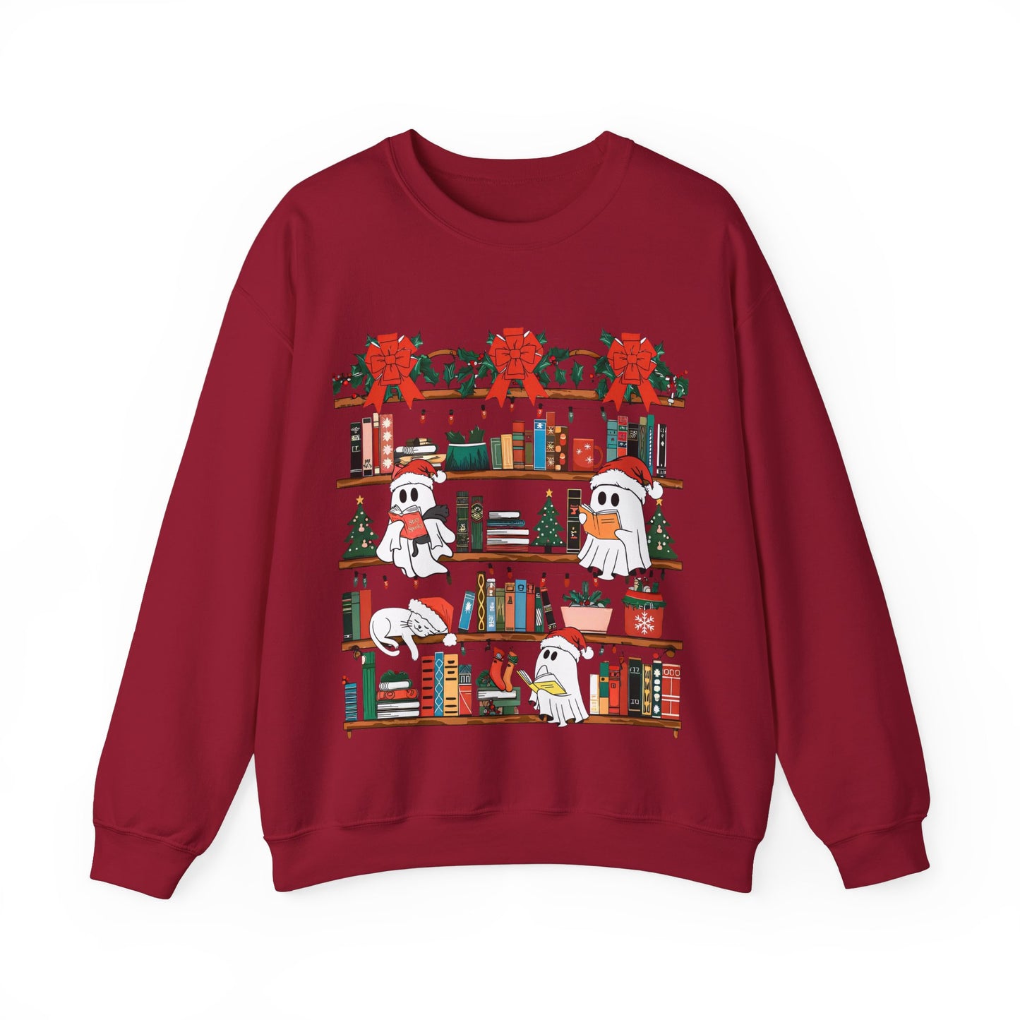 Cozy Ghost Reading Book Christmas Sweatshirt