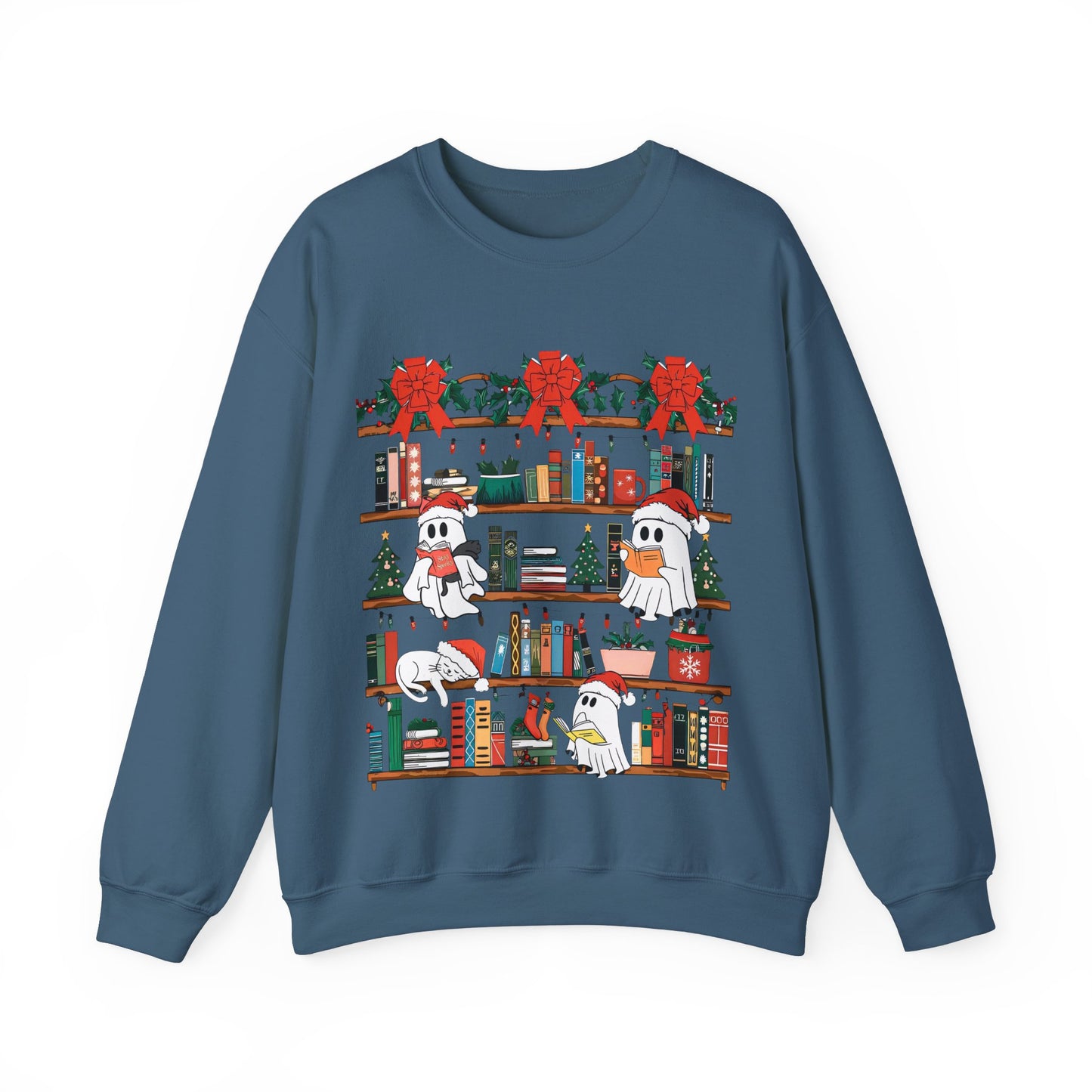 Cozy Ghost Reading Book Christmas Sweatshirt