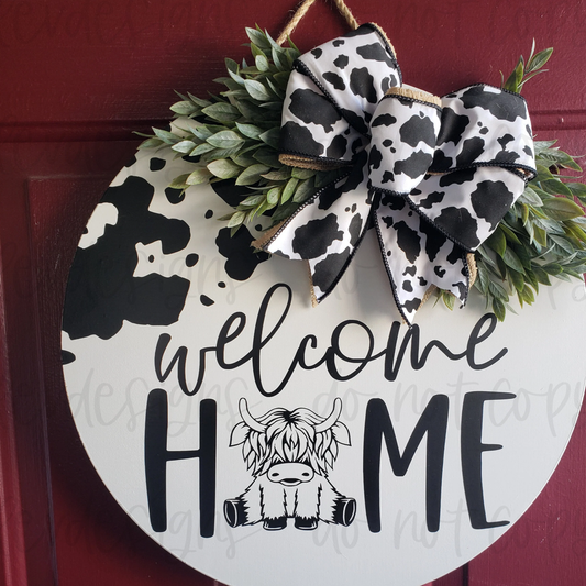 Cow Sunflower Welcome Home Door Hanger