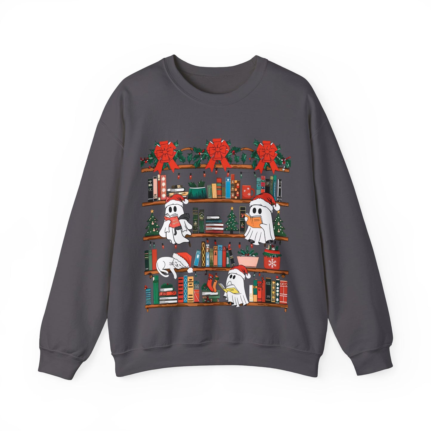 Cozy Ghost Reading Book Christmas Sweatshirt