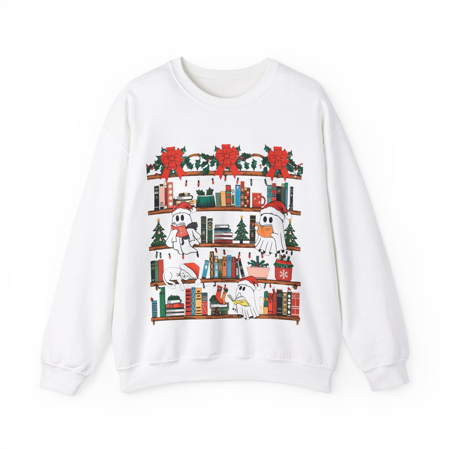 Cozy Ghost Reading Book Christmas Sweatshirt