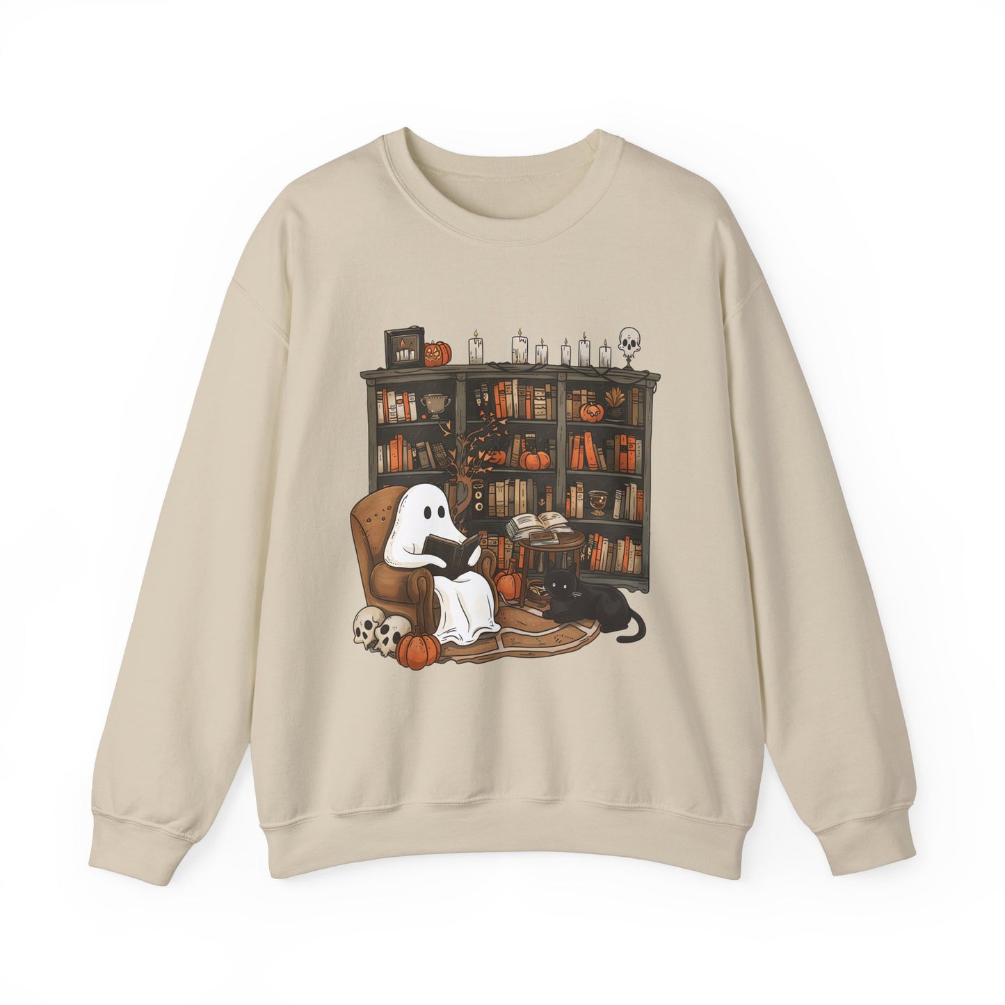 Cozy Reading Ghost Near Fire w/Cat Sweatshirt