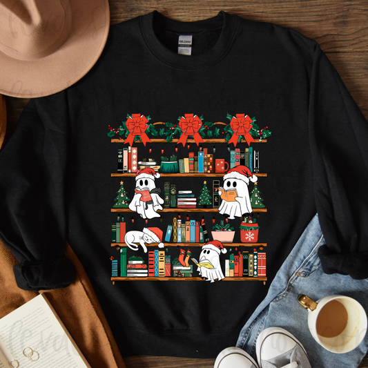 Cozy Ghost Reading Book Christmas Sweatshirt