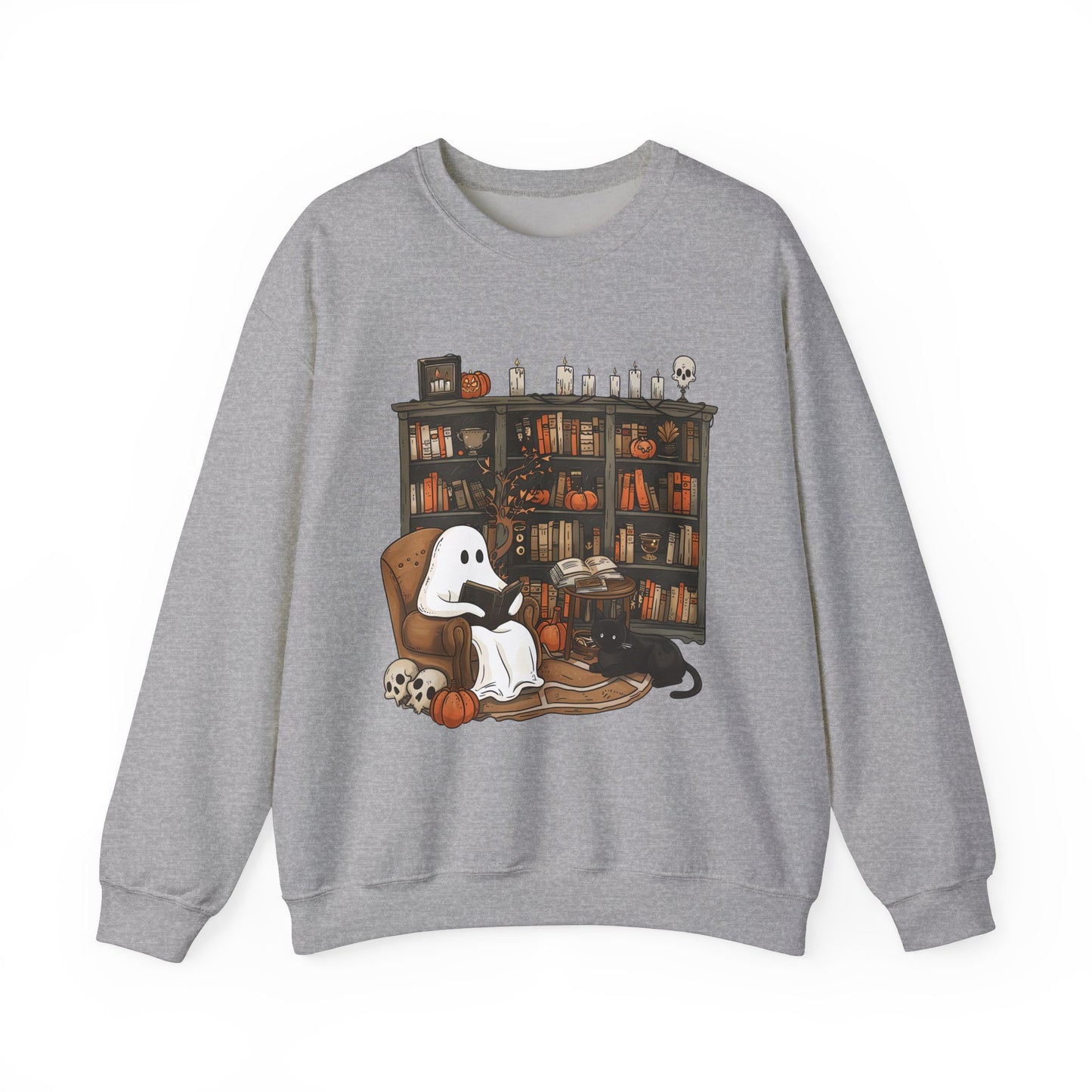 Cozy Reading Ghost Near Fire w/Cat Sweatshirt