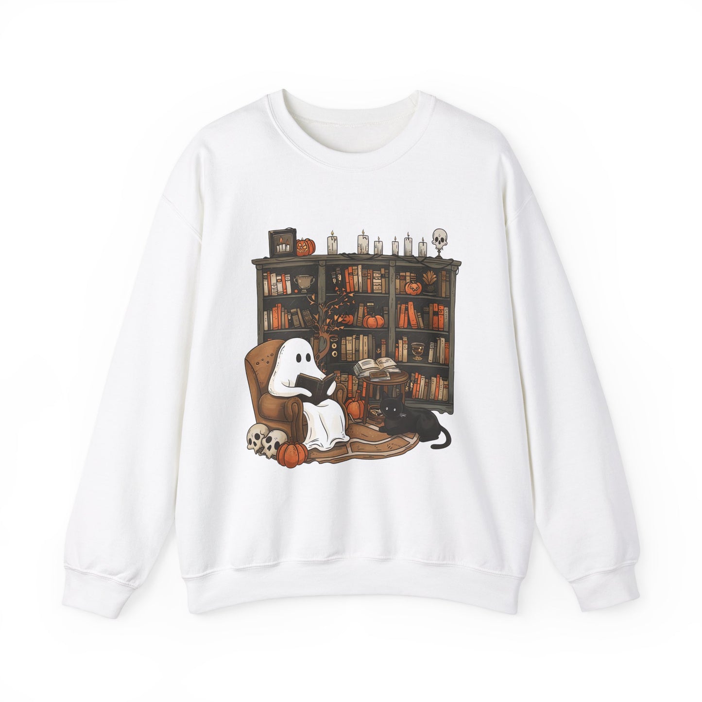 Cozy Reading Ghost Near Fire w/Cat Sweatshirt