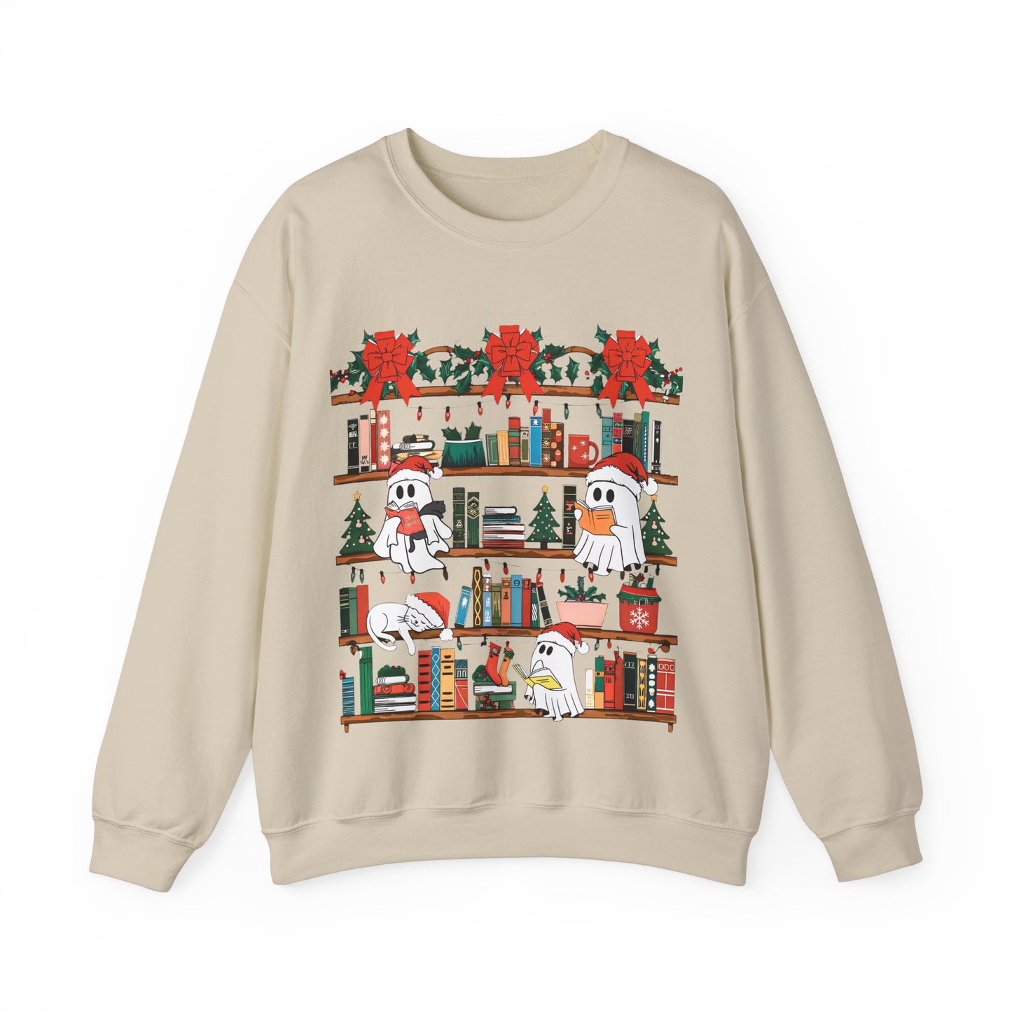 Cozy Ghost Reading Book Christmas Sweatshirt