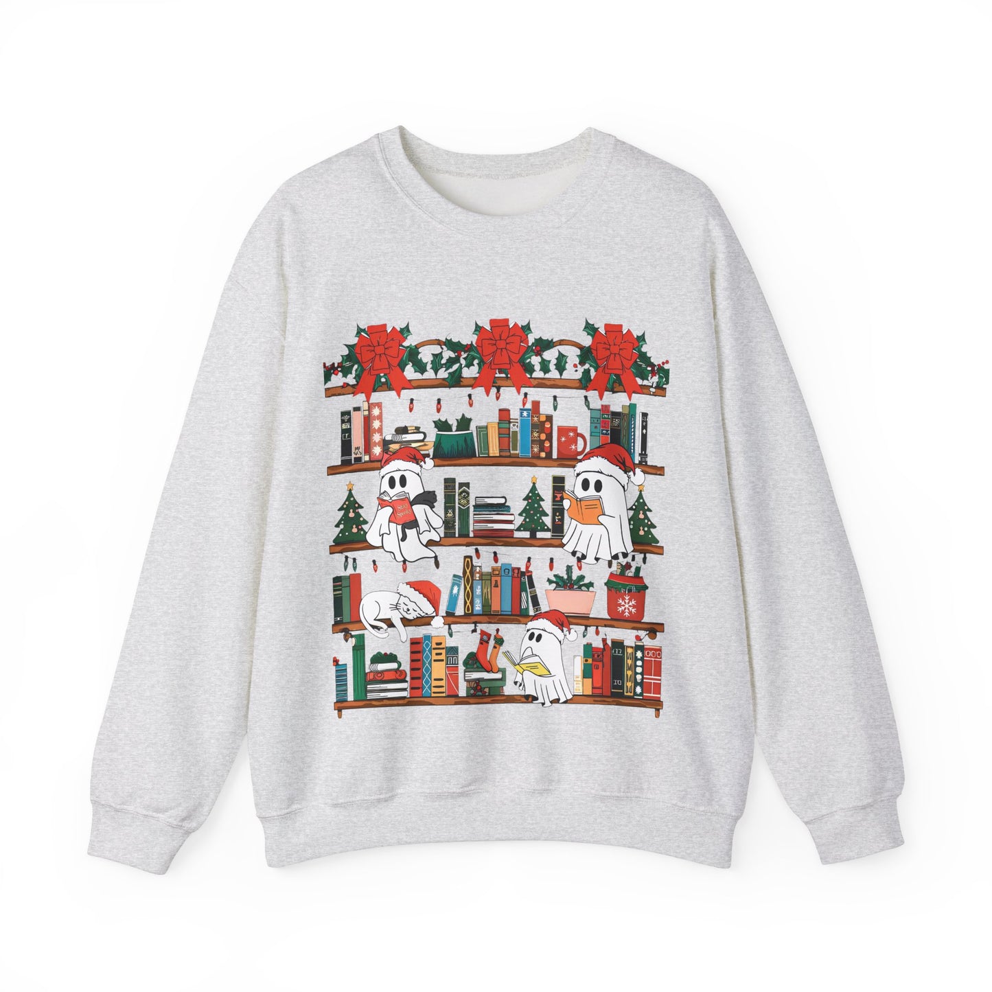 Cozy Ghost Reading Book Christmas Sweatshirt