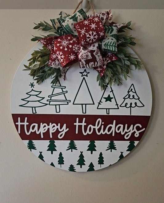 Happy Holidays Christmas Tree Door Hanger