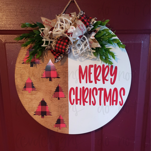 Merry Christmas Red Plaid Tree Door Hanger