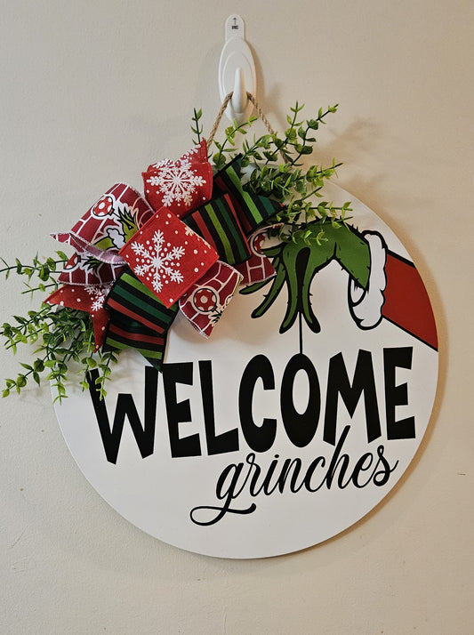 Green Monster Welcome Christmas Door Hanger