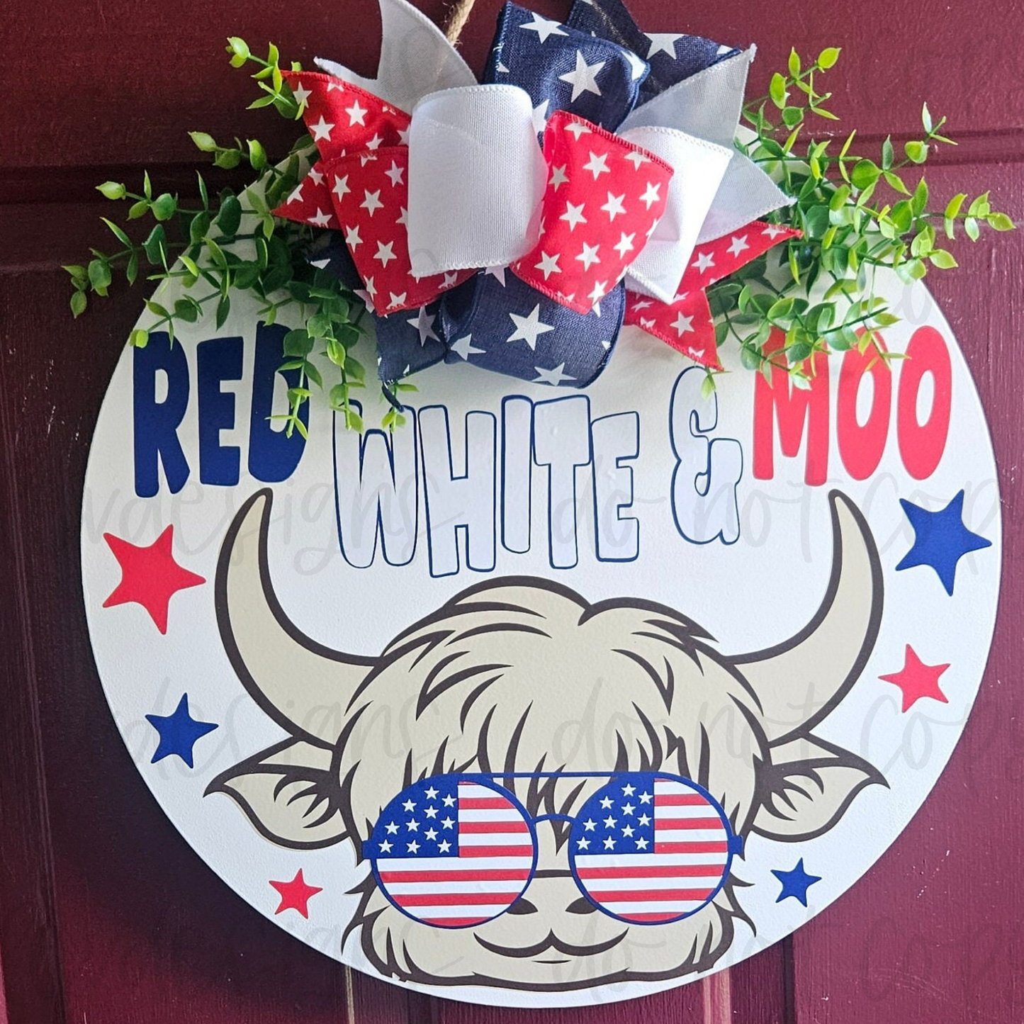 Red, White & Moo July 4th Seasonal Cow Door Sign